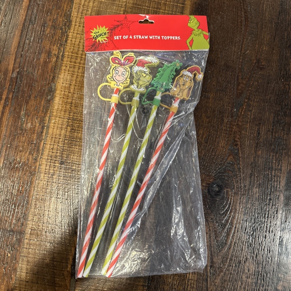 The Grinch set of 4 Straws with‎ Toppers